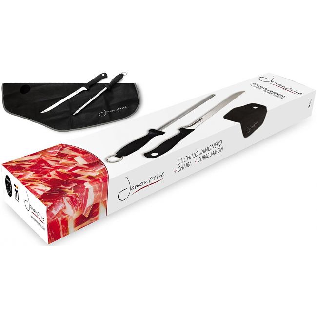 Ham Carving Knife with Honing Steel and Ham Cover | Professional Set for Slicing Serrano, Ibérico Ham & Italian Prosciutto