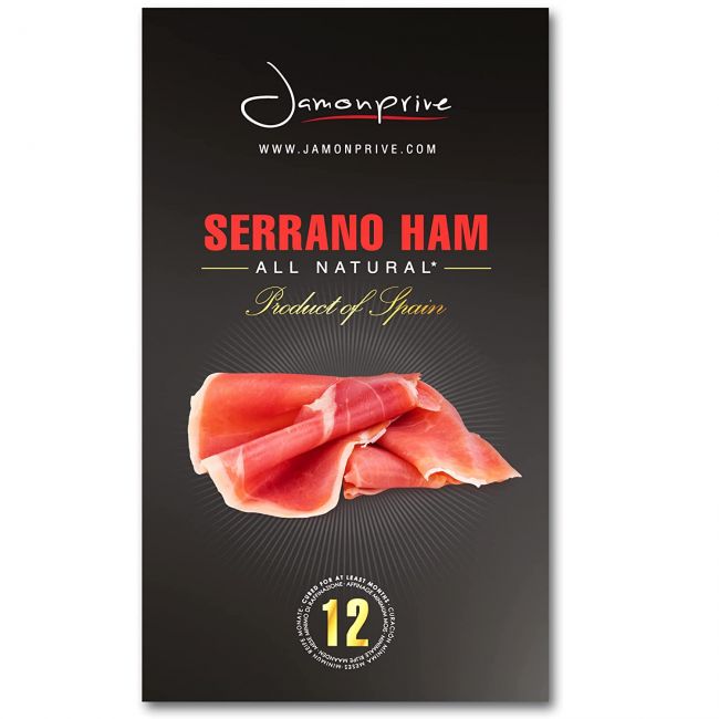 Spanish Serrano Ham Sliced Dry-Cured (3oz) - Spanish Jamon Serrano with NO Nitrates or Nitrites all Natural, GMO Free and Gluten Free - Jamonprive (3 oz Each, Pack of 1 Unit)